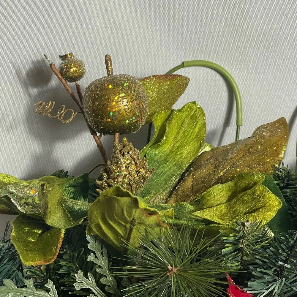 Christmas Wall Swag Poinsettia Red & Green Glitter Picks Holiday Décor